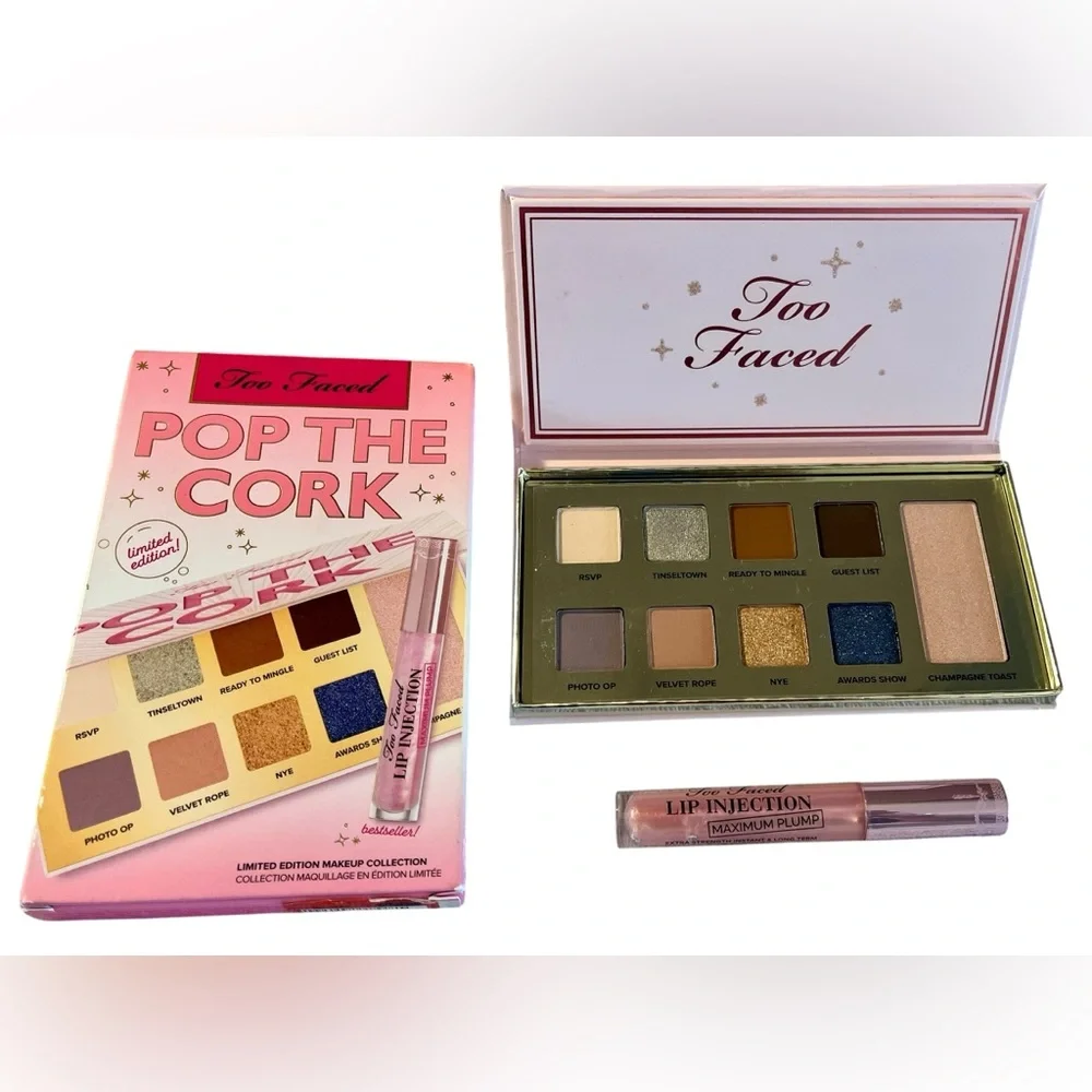 HP Too Faced Pop The Cork Eyeshadow Palette & Lip Injection - Pink New with Tags